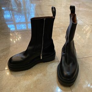 ZARA Low Heeled Leather Ankle Boots with Lug Soles